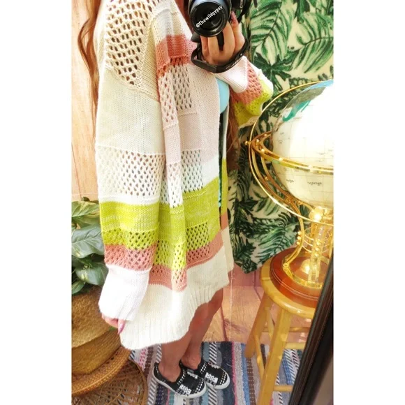 NEW Cozy colorful colorblock open knit cardigan 🍁 - Picture 3 of 7